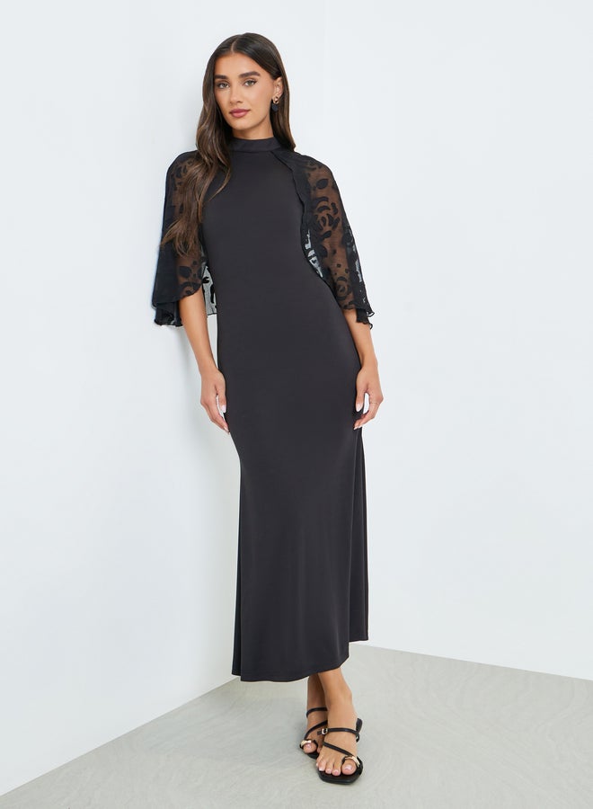 Styli Women Black Sheer Cape Sleeves Mermaid Maxi Dress - Image 2